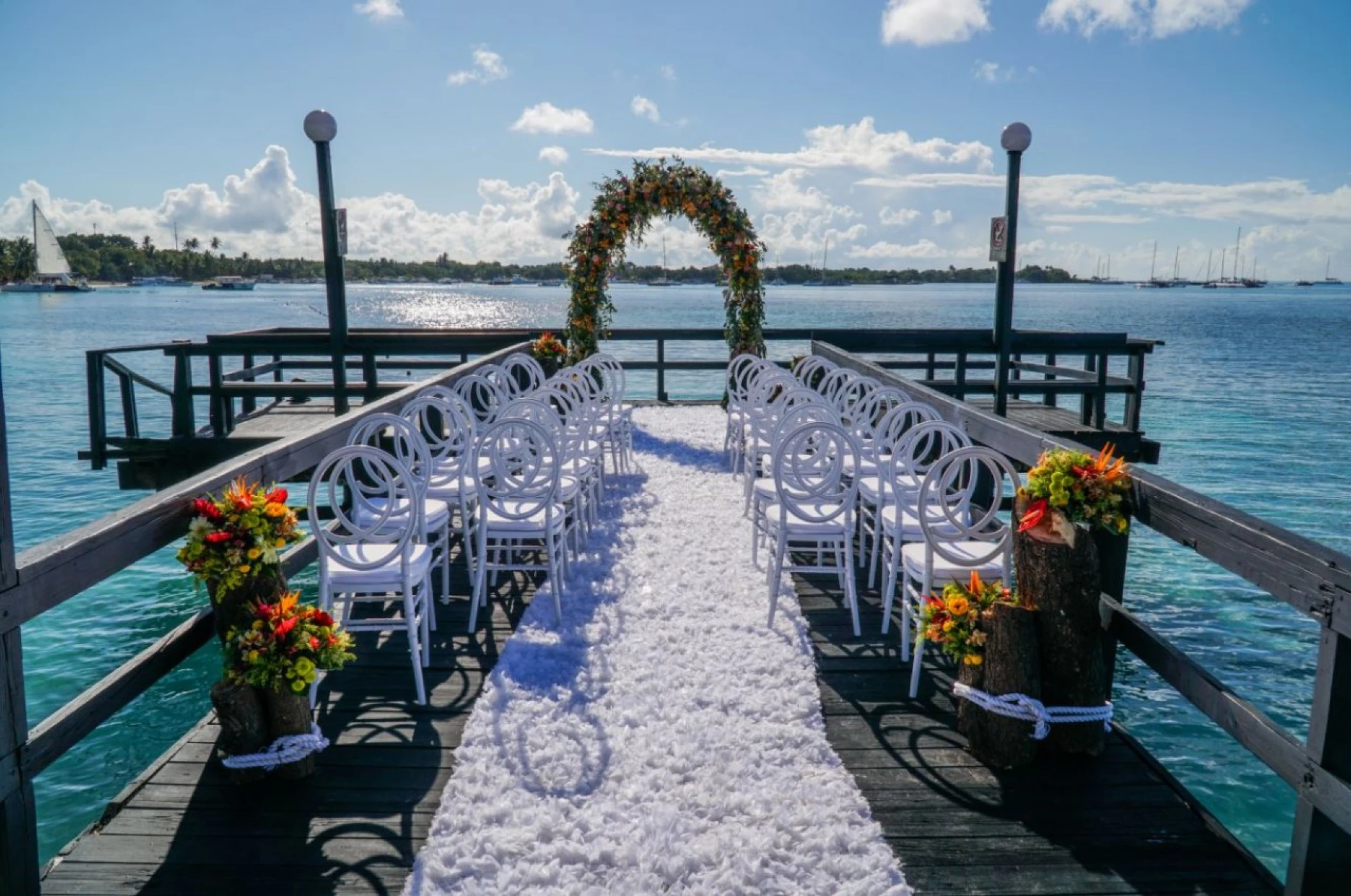 Ceremony decor on the pier at Hilton La Romana