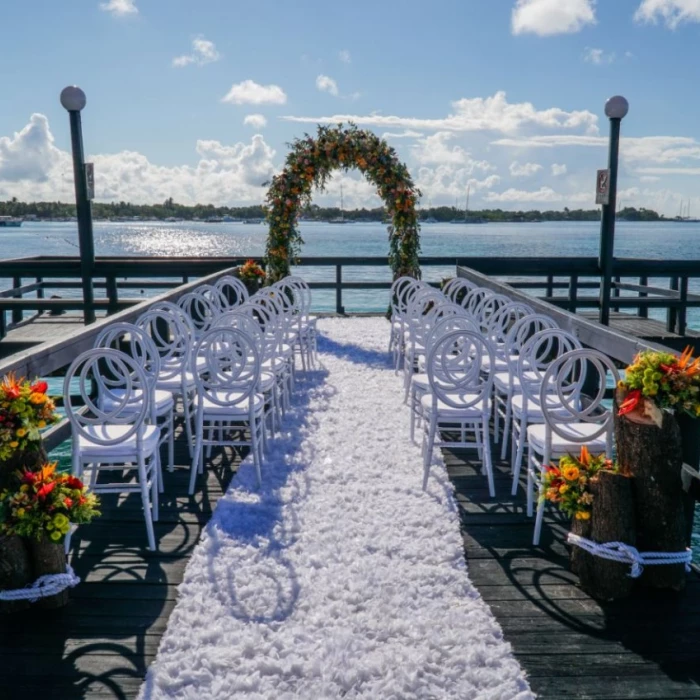 Ceremony decor on the pier at Hilton La Romana