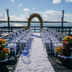 Ceremony decor on the pier at Hilton La Romana