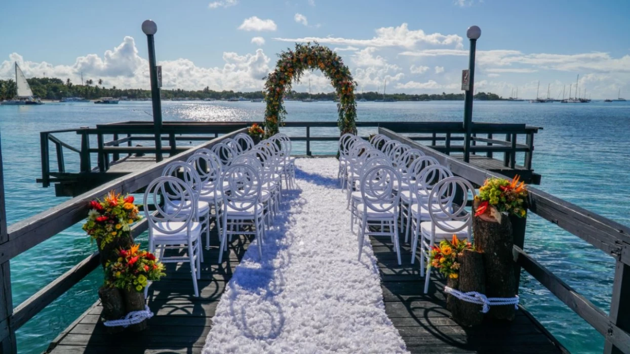 Ceremony decor on the pier at Hilton La Romana