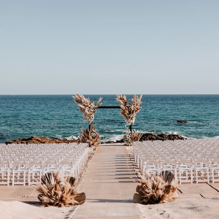 Ceremony decor on the beach at Hilton Los Cabos Beach and Golf