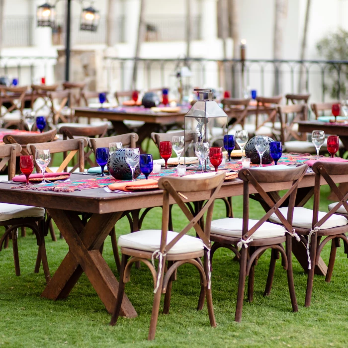 Dinner reception on the black and blue marlin terrace at Hilton Los Cabos Beach and Golf