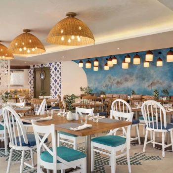 Kalamata Mediterranean restaurant seating at Hilton Playa del Carmen