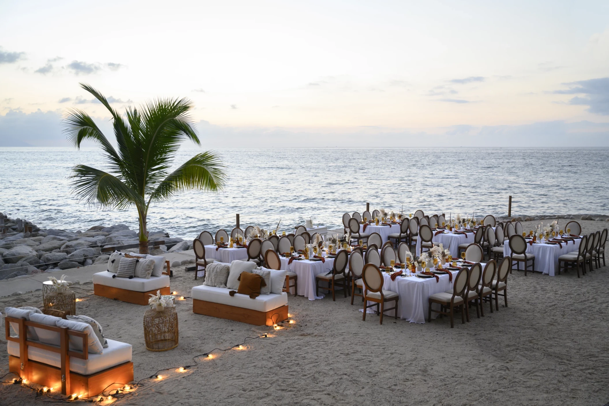 Dinner reception on the beach wedding venue at Hilton Vallarta Riviera