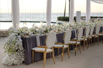 Dinner reception decor on the wedding venue at Hilton Vallarta Riviera