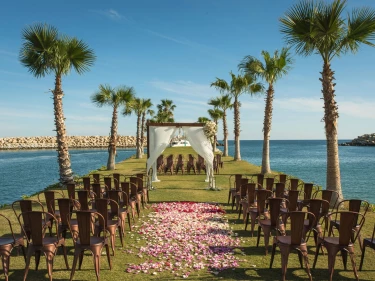 Ceremony decor on beach club at Hotel El Ganzo Los Cabos