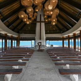 church wedding chapel venue seating and altar at Hotel Xcaret Mexico