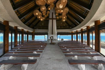 church wedding chapel venue seating and altar at Hotel Xcaret Mexico