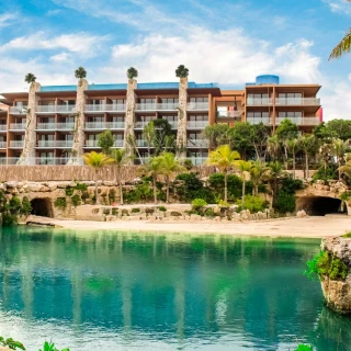 beach wedding venue area with lagoon at Hotel Xcaret Mexico