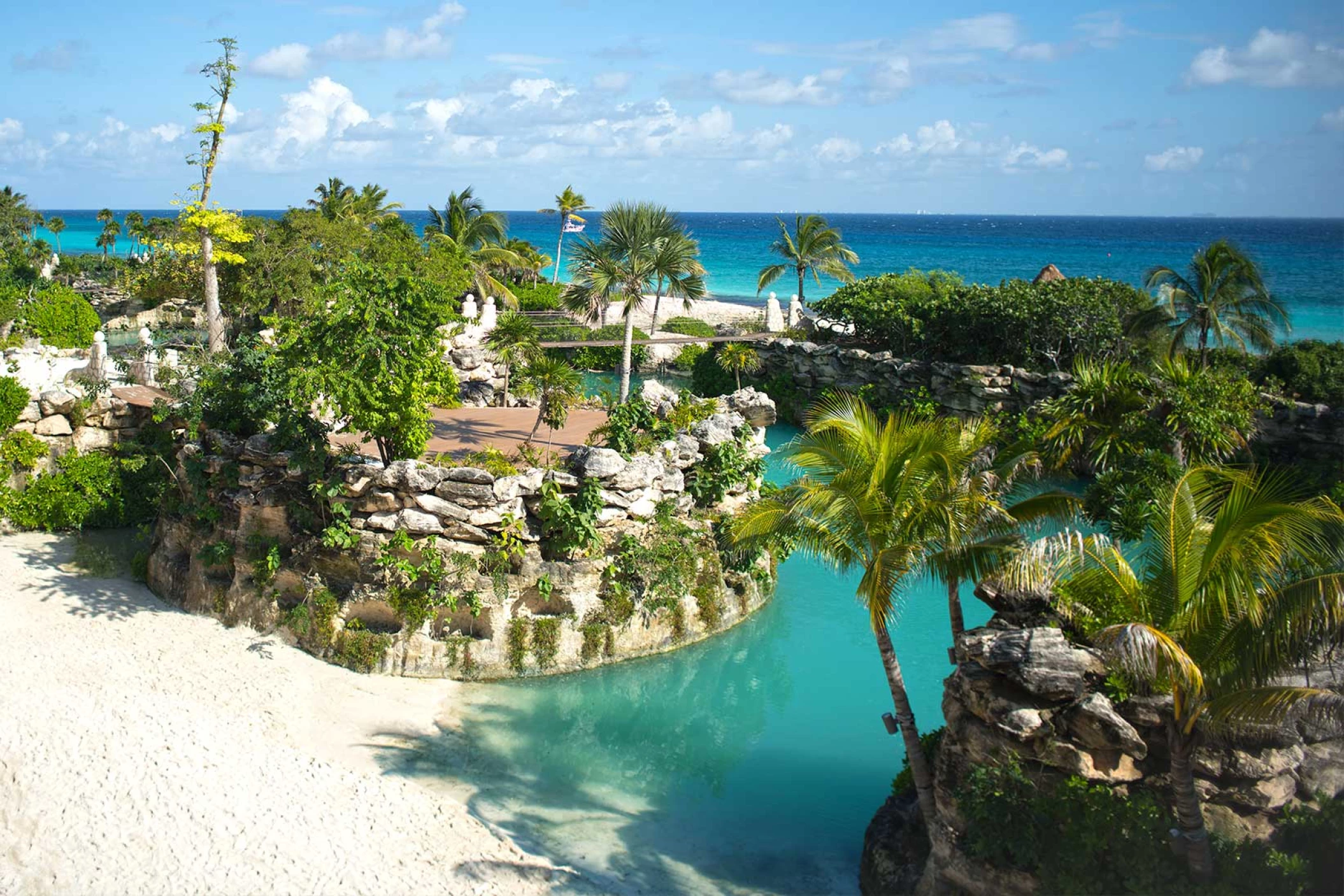 beach wedding venue area with lagoon at Hotel Xcaret Mexico