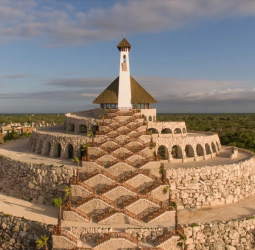 church wedding chapel venue seating and altar at Hotel Xcaret Mexico