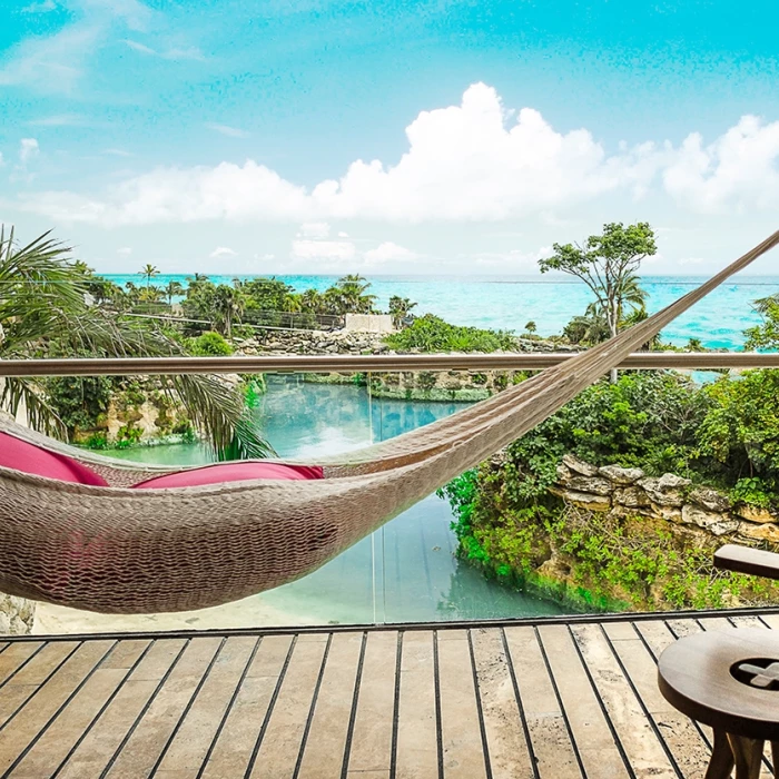 Hotel Xcaret balcony room view with hammock