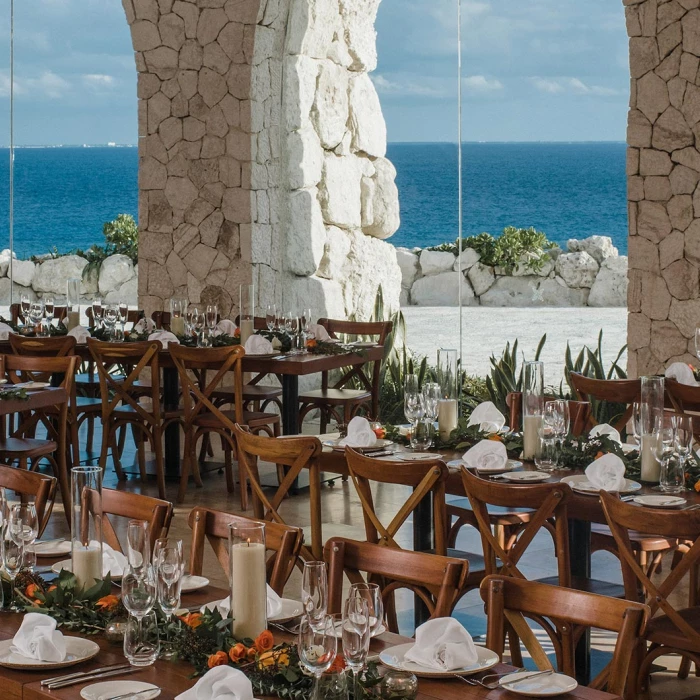 formal restaurant with ocean view for wedding receptions at Hotel Xcaret Mexico