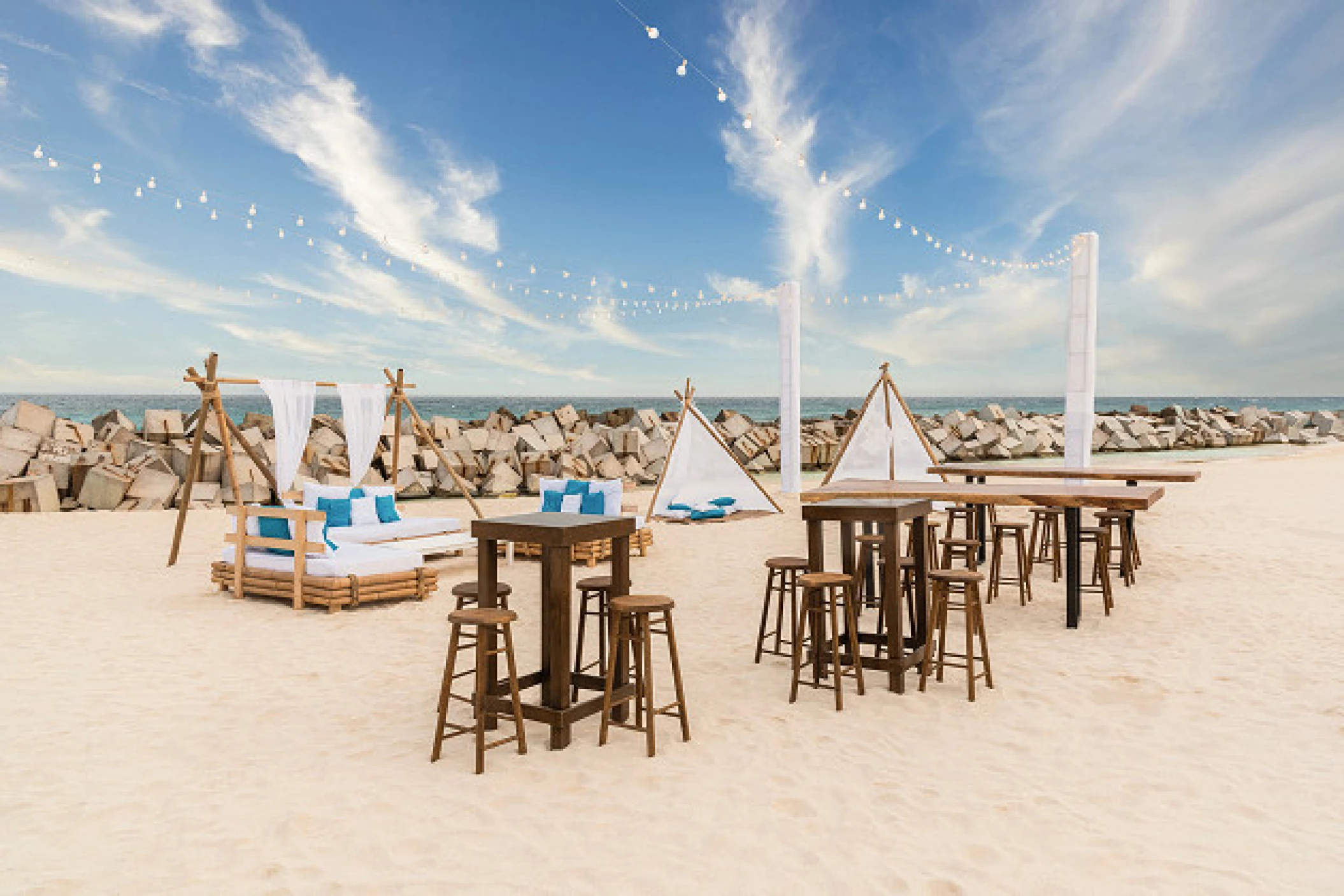 Sahara Beach wedding set up at Hyatt Ziva Cancun