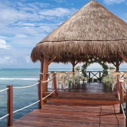 Ceremony decor in Overwater Gazebo at Hyatt Ziva Riviera Cancun