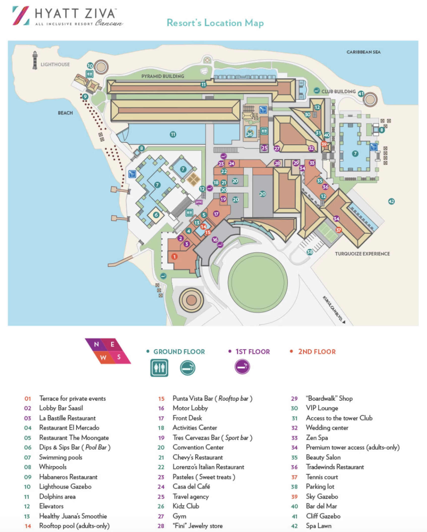 Resort map of Hyatt Ziva Cancun