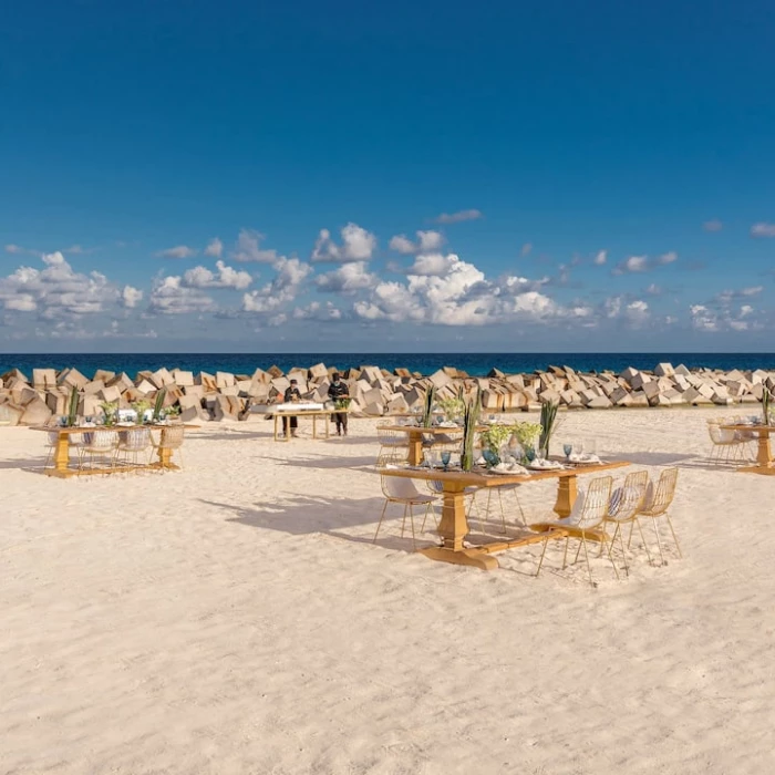 Sahara Beach wedding set up at Hyatt Ziva Cancun