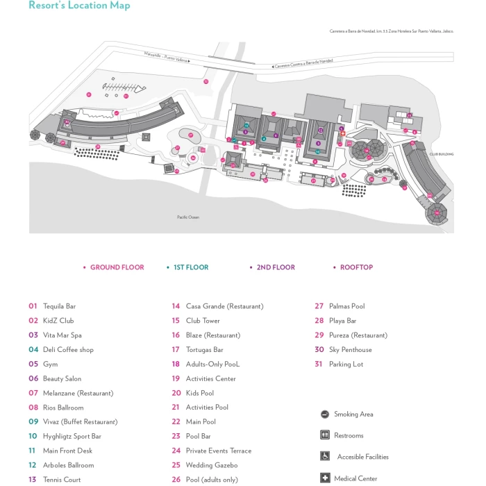 Resort map of Hyatt Ziva Puerto Vallarta