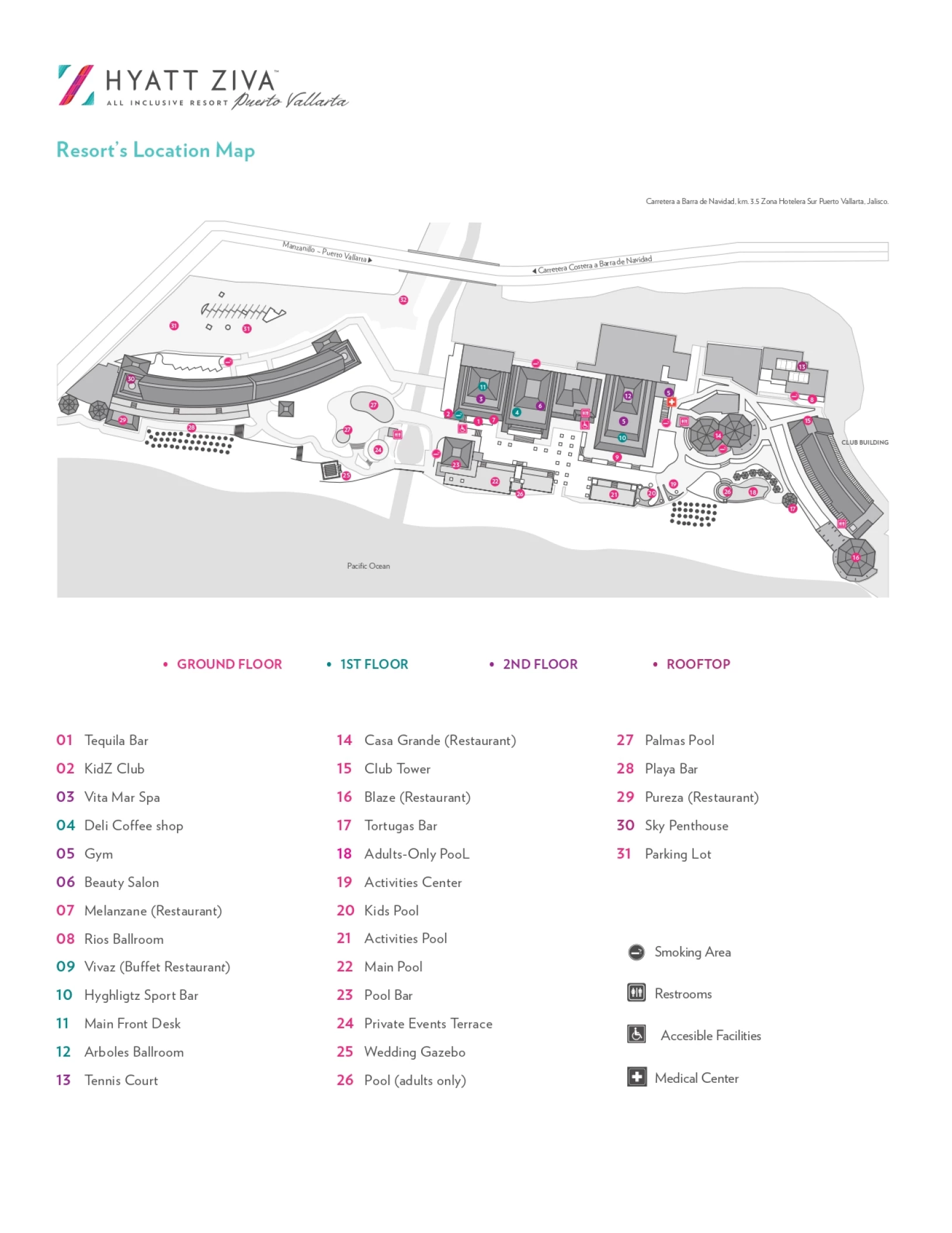 Resort map of Hyatt Ziva Puerto Vallarta