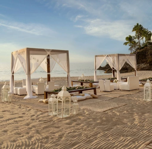 Cocktail party on beach wedding venue at Hyatt Ziva Puerto Vallarta