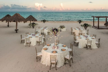 Dinner reception in beach venue at iberostar selection paraiso lindo and Iberostar selection paraiso maya suites