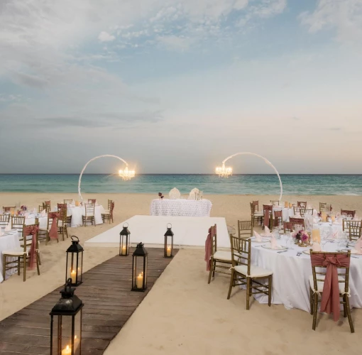 Ceremony decor in Beach venue at Iberostar Quetzal and Iberostar Tucan