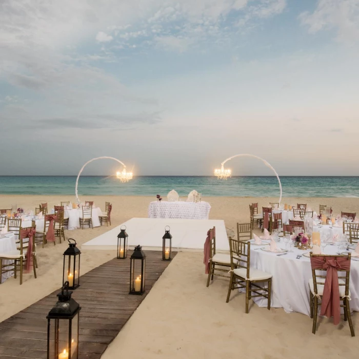 Ceremony decor in Beach venue at Iberostar Quetzal and Iberostar Tucan