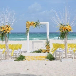 Ceremony decor in Beach venue at Iberostar Quetzal and Iberostar Tucan