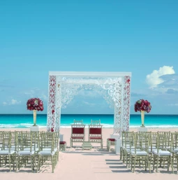 Ceremony decor in the beach venue at Coral Level at Iberostar Selection Cancun