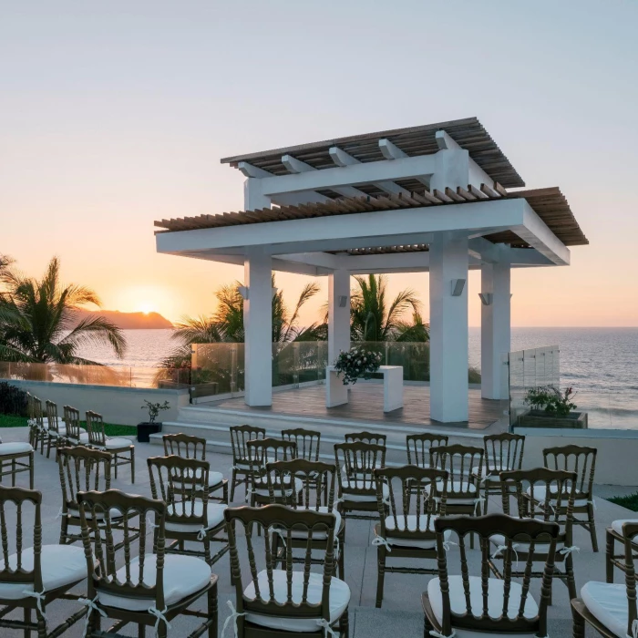 Ceremony decor on the white sand gazebo at Iberostar Selection Playa Mita