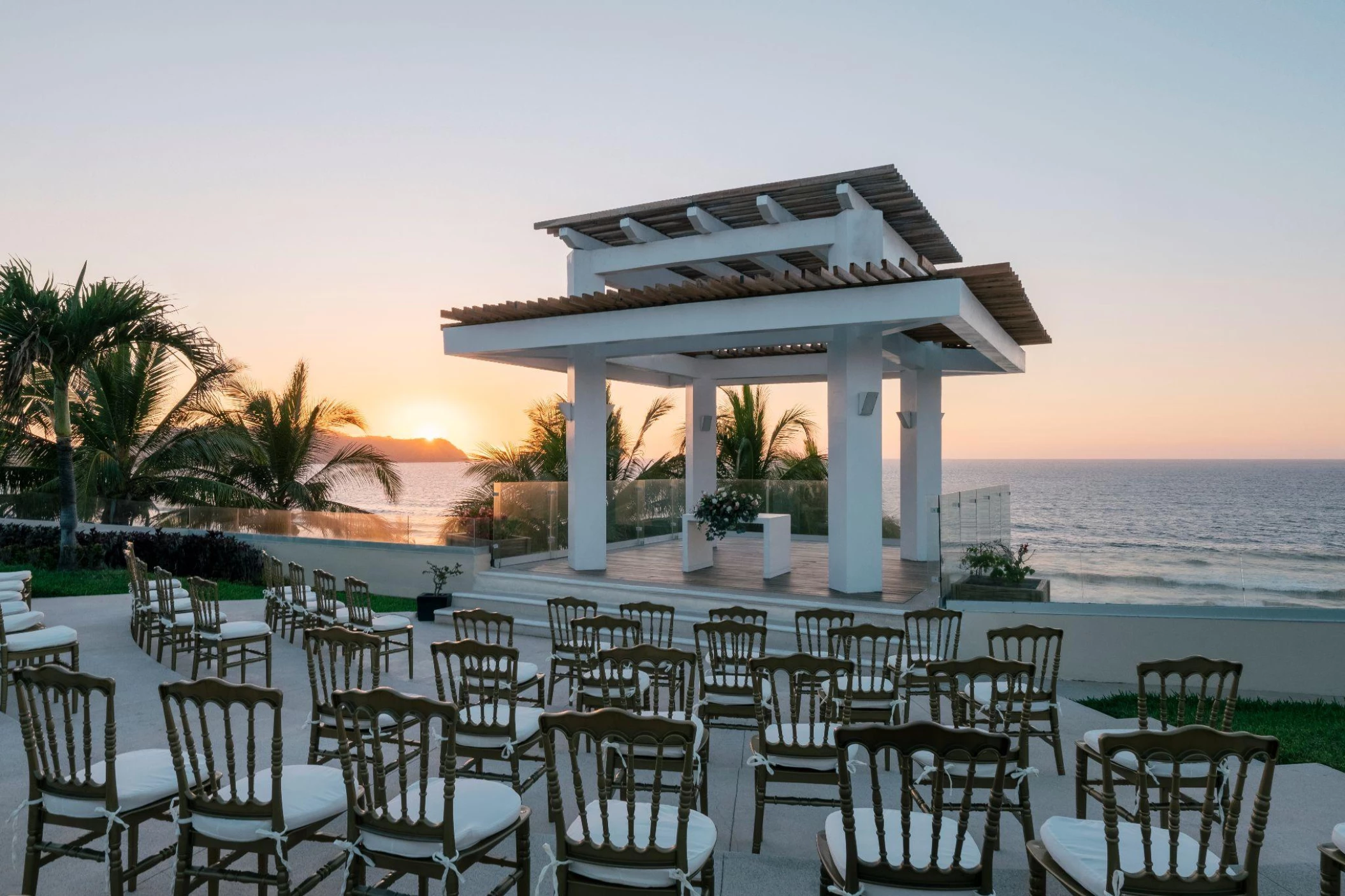 Ceremony decor on the white sand gazebo at Iberostar Selection Playa Mita