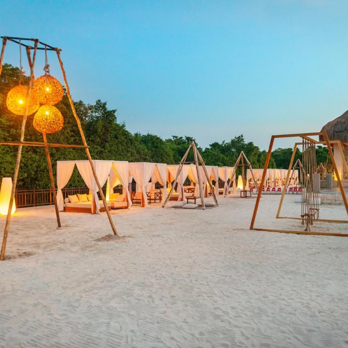 Paradises outdoor wedding reception venue with day beds