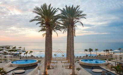 Ceremony decor on Pool terrace wedding venue at Le Blanc Spa Resort Los Cabos