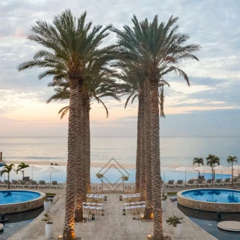 Ceremony decor on Pool terrace wedding venue at Le Blanc Spa Resort Los Cabos