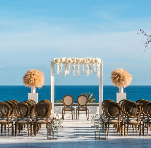 Ceremony decor on Blanc Terrace Wedding venue at Le Blanc Spa Resort Los Cabos