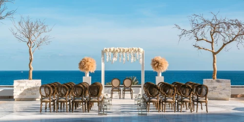 Ceremony decor on Blanc Terrace Wedding venue at Le Blanc Spa Resort Los Cabos