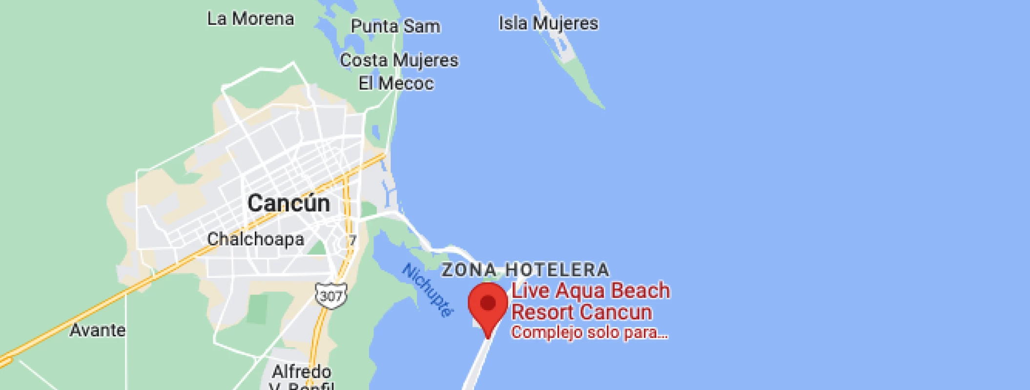 Google maps of Live aqua beach resort cancun