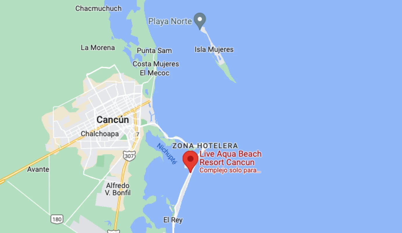 Google maps of Live aqua beach resort cancun