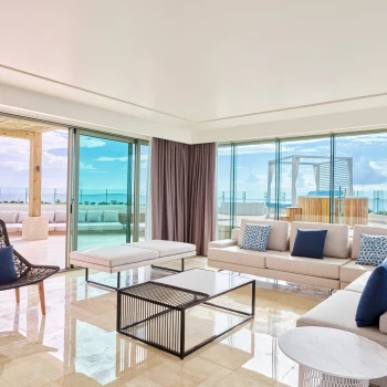 Presidential suite living room at Live Aqua Beach Resort Cancun