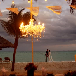Dinner reception on the beach at Mahekal Beach Resort