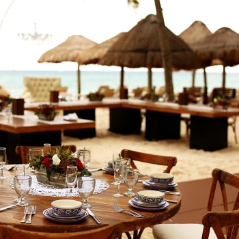 Dinner reception on the beach at Mahekal Beach Resort