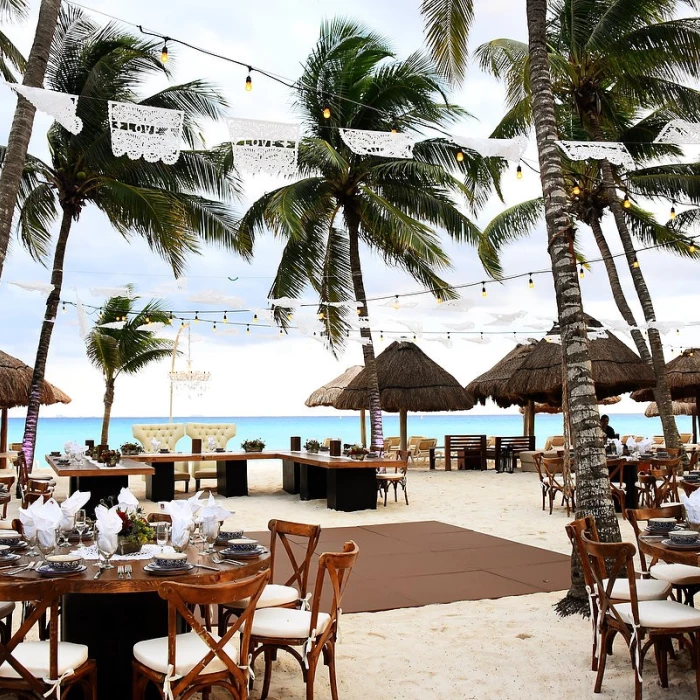 Dinner reception on the beach at Mahekal Beach Resort