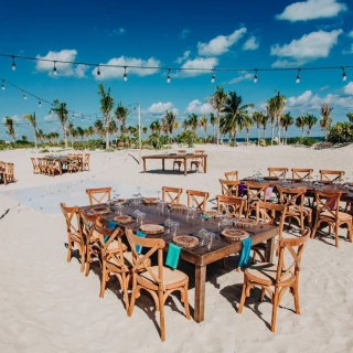 Dinner reception in beach venue at majestic elegance costa mujeres