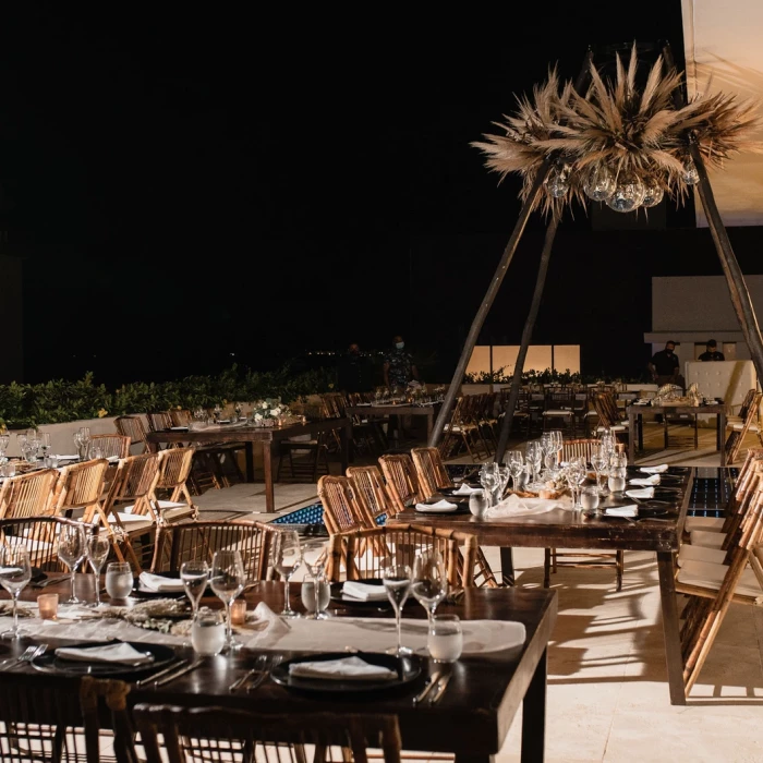 Dinner reception decor in Piano Bar Terrace at Majestic Elegance Costa Mujeres