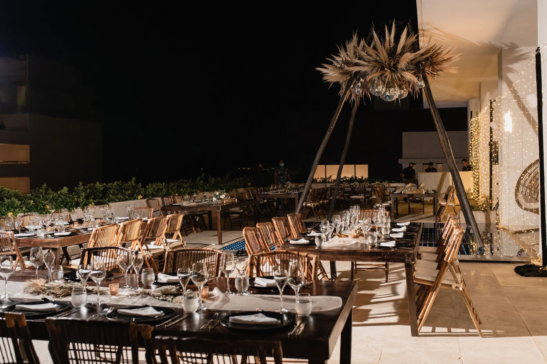 Dinner reception decor in Piano Bar Terrace at Majestic Elegance Costa Mujeres