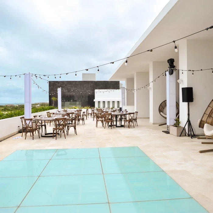 Dinner reception decor in Piano Bar Terrace at Majestic Elegance Costa Mujeres