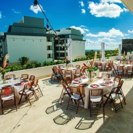 Dinner reception decor in Piano Bar Terrace at Majestic Elegance Costa Mujeres
