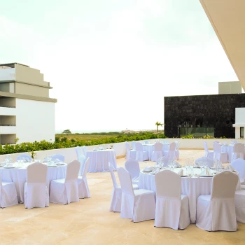 Dinner reception decor in Piano Bar Terrace at Majestic Elegance Costa Mujeres