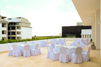 Dinner reception decor in Piano Bar Terrace at Majestic Elegance Costa Mujeres