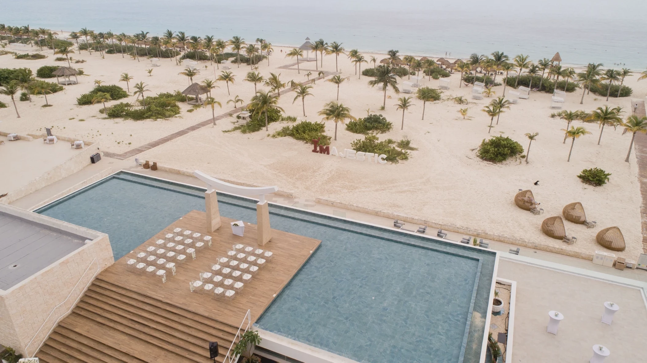 Aerial view of the Sky wedding gazebo at Majestic Elegance Costa Mujeres